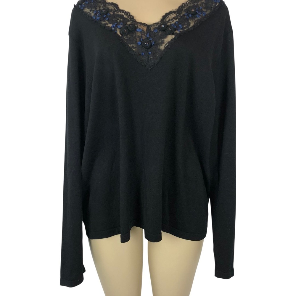 NWT Coldwater Creek Silk Embroidered Lace Trim Sweater Size 3X V-Neck Knit Top - Picture 3 of 8